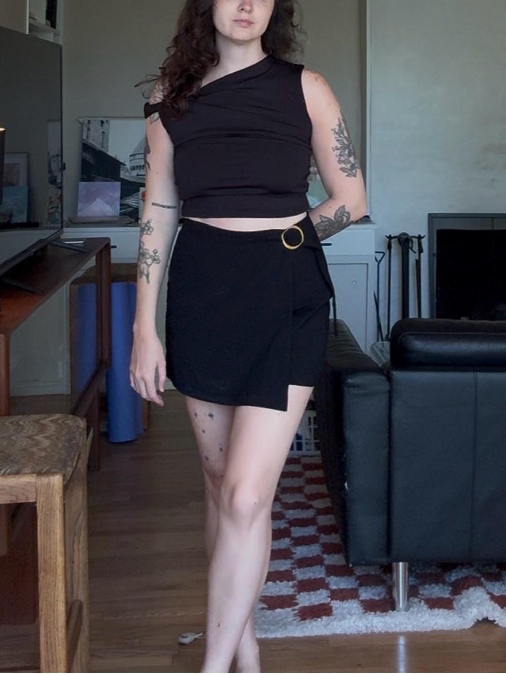 90s Black Mini Skort with Gold Accent